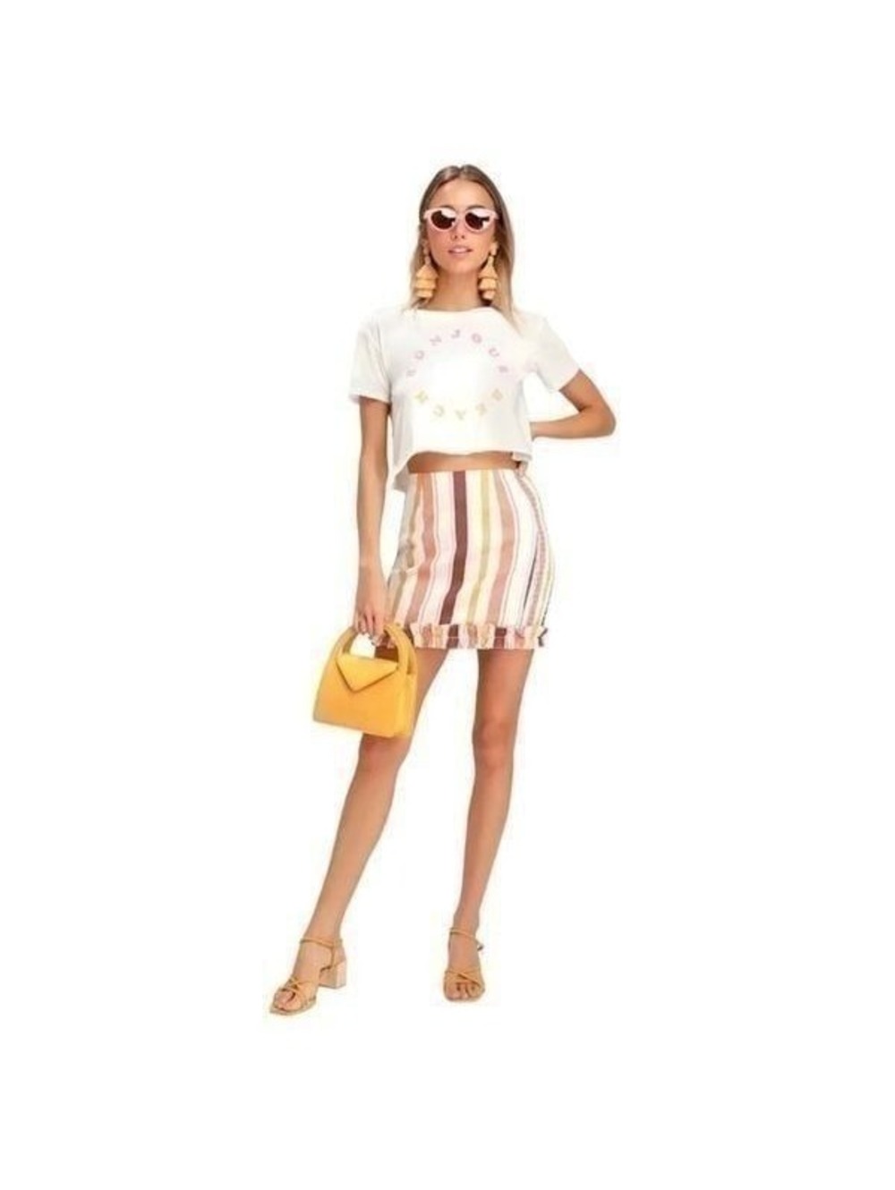 New! Lulus Striped Mini-Skirt With Ruffled Hem Sz S